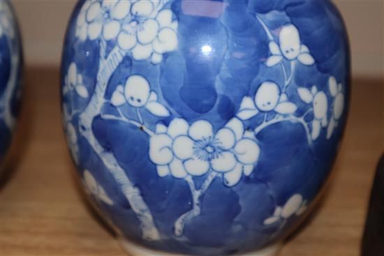 A pair of 19th century Chinese blue and white double gourd vases, Kangxi mark height 25cm